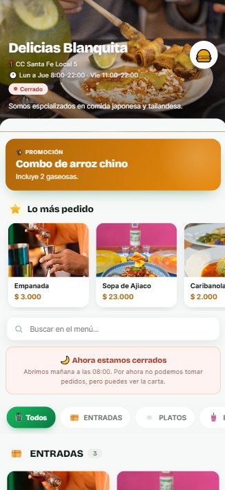 Menú web que ve el cliente al escanear el QR
